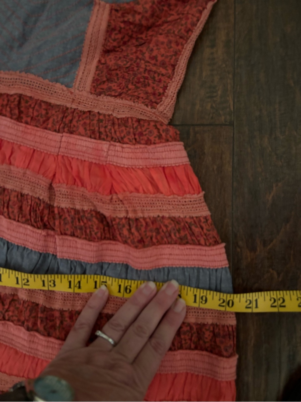 Vintage Y2K American Rag Striped Lace-Trim Mini Dress in Coral and Denim - XS - Picture 6 of 11